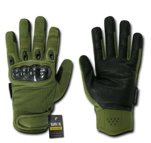 Carbon Fiber Knuckle Tactical Glove, OD Green, Medium