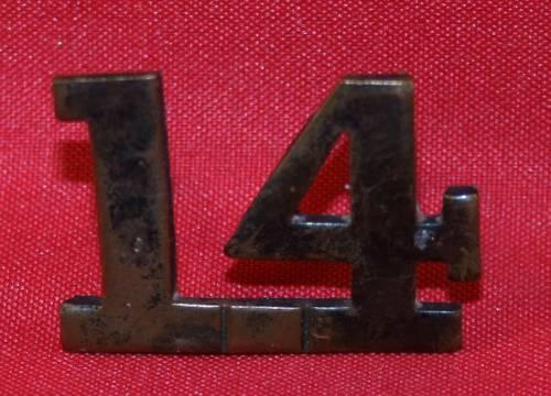 14th Princess of Wales Own Rifles Shoulder Number 14