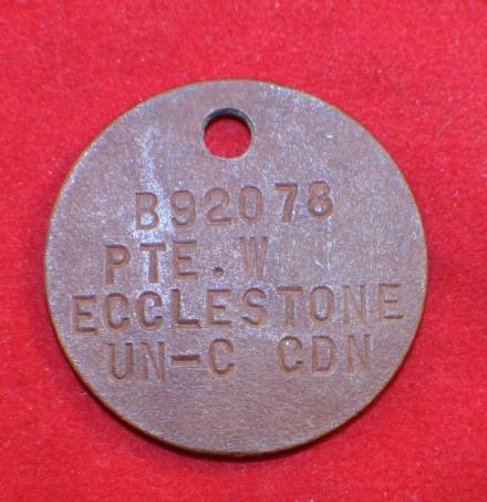 WW2 Identification Tag / DOG TAG B92078 PTE W ECCLESTONE RCAMC