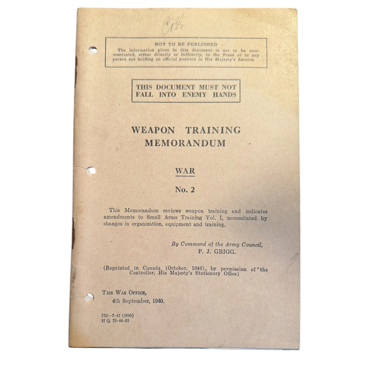 War Training.pdf Weapon Training Memorandum War No 2 & No 3 – Marway Militaria Inc ...