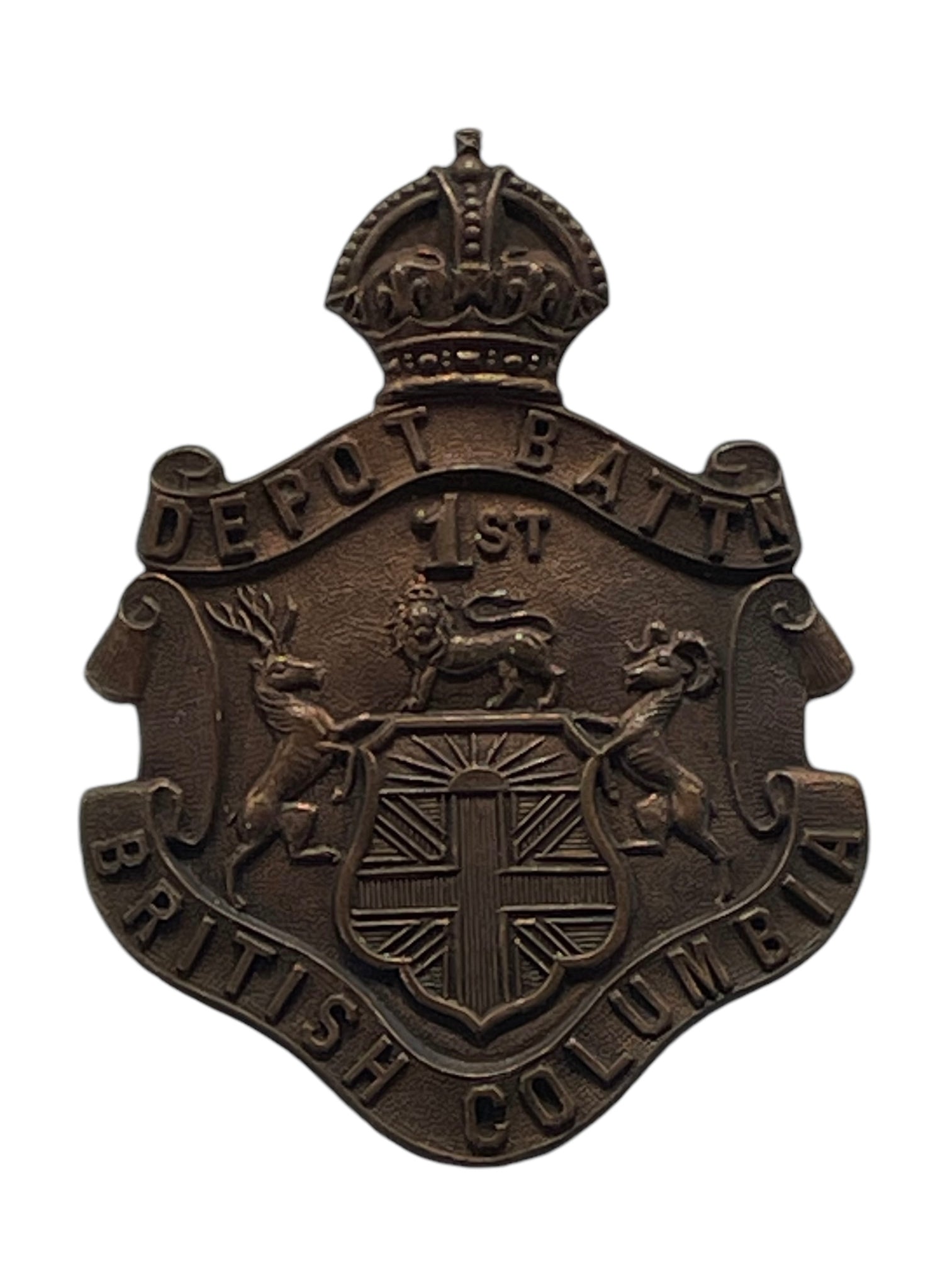 WW1 CEF 1st Depot Battalion British Columbia Cap Badge Marway