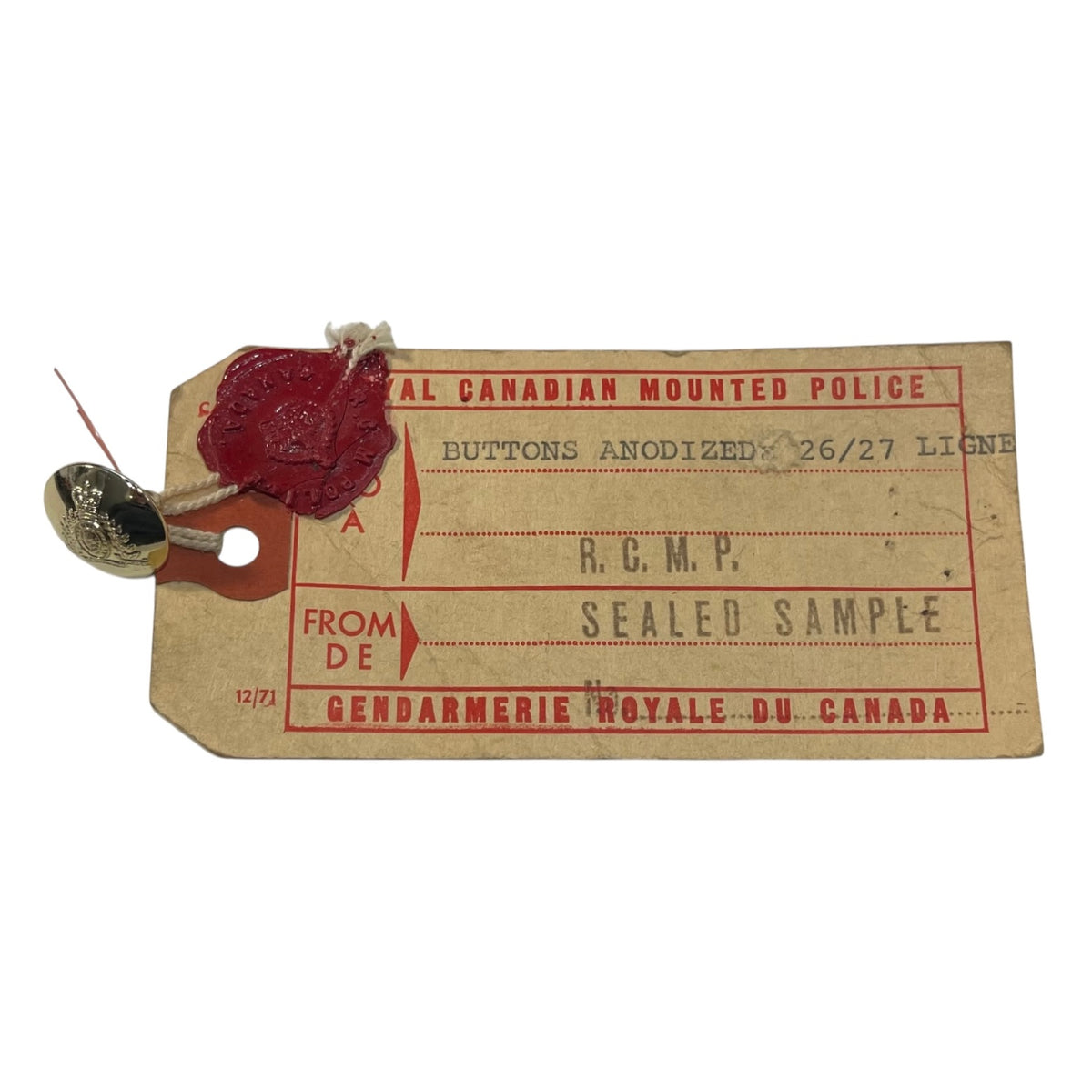 Sample Rcmp Notes RCMP Sealed Uniform Button Sample β Marway Militaria Inc & Winnipeg ...