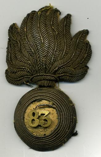 83rd Fusiliers, Gold Wire Flaming Grenade Badge