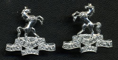 Queens Own Buffs Anodised Aluminium Collar Badge Pair