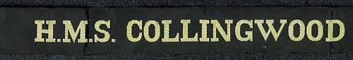 British Navy: H.M.S COLLINGWOOD Cap Tally Ribbon