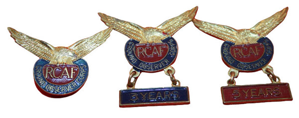 RCAF Ground Observer Corps Members Pin Lot of 3