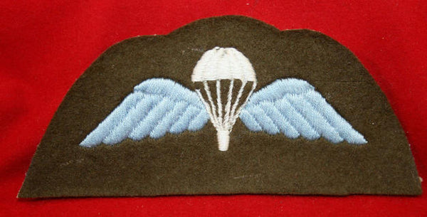 British Parachute Cloth Wing: Light Blue wings on Khaki with White Chute ARMY