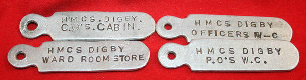 H.M.C.S. DIGBY Aluminum Key Tab Lot of 4 Ward Room COS Cabin POS & Officer WC