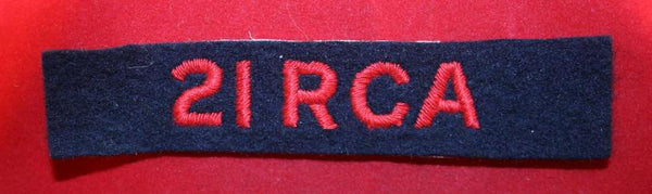 21st RCA Royal Canadian Artillery Cloth Shoulder Flash