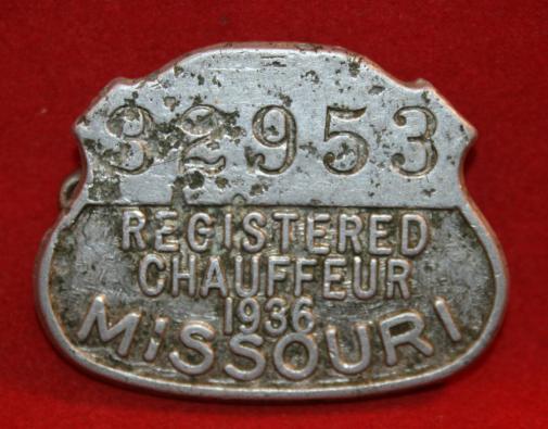 MISSOURI, 1936 CHAUFFEUR license Badge. Numbered.
