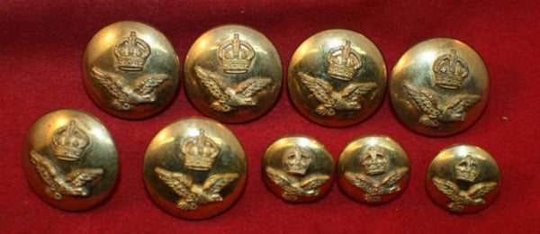 Lot of 9, OFFICERS RAF / RCAF Gilt Three Piece Uniform Buttons