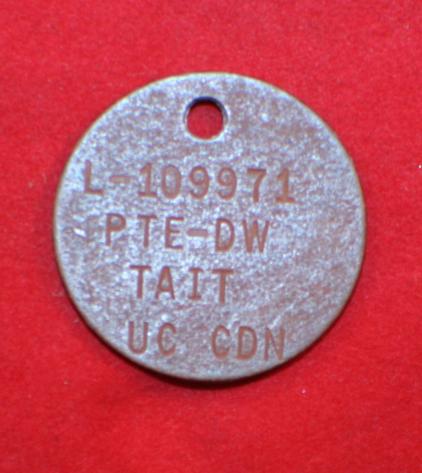WW2 Identification Tag / DOG TAG L109971 PTE DW TAIT - No 12 District Depot