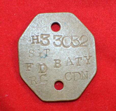 WW2 Identification Tag / DOG TAG H33032 SGT FD BATY RCAMC