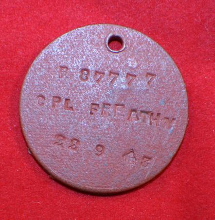 WW2 Identification Tag / DOG TAG R87777 CPL FEEATHY 22 9 43