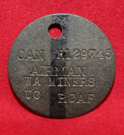 WW2, Dog Tag (Identification Disk) RCAF AIRMAN WA MINERS RC R129745 UC