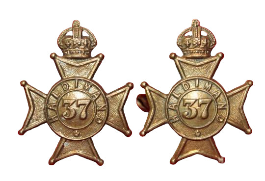 Pre WW1 37th Haldimand Regiment Collar Badge Pair