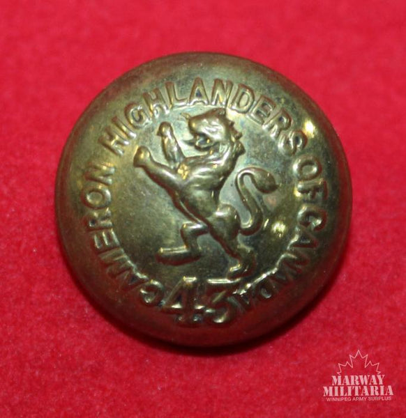 WW1 CEF 43rd Battalion Cameron Highlanders of Canada Uniform Button