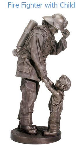 Fire Fighter with Child Statue