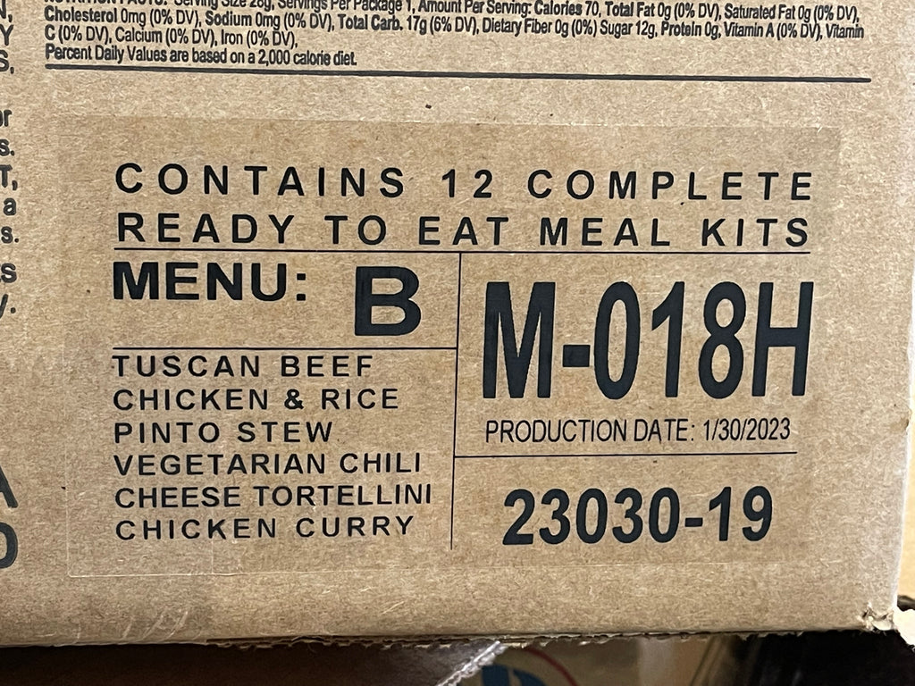 Military Issue MRE Meals Ready to Eat Menu A Case of 12 – Ma Deuce Trading  Post