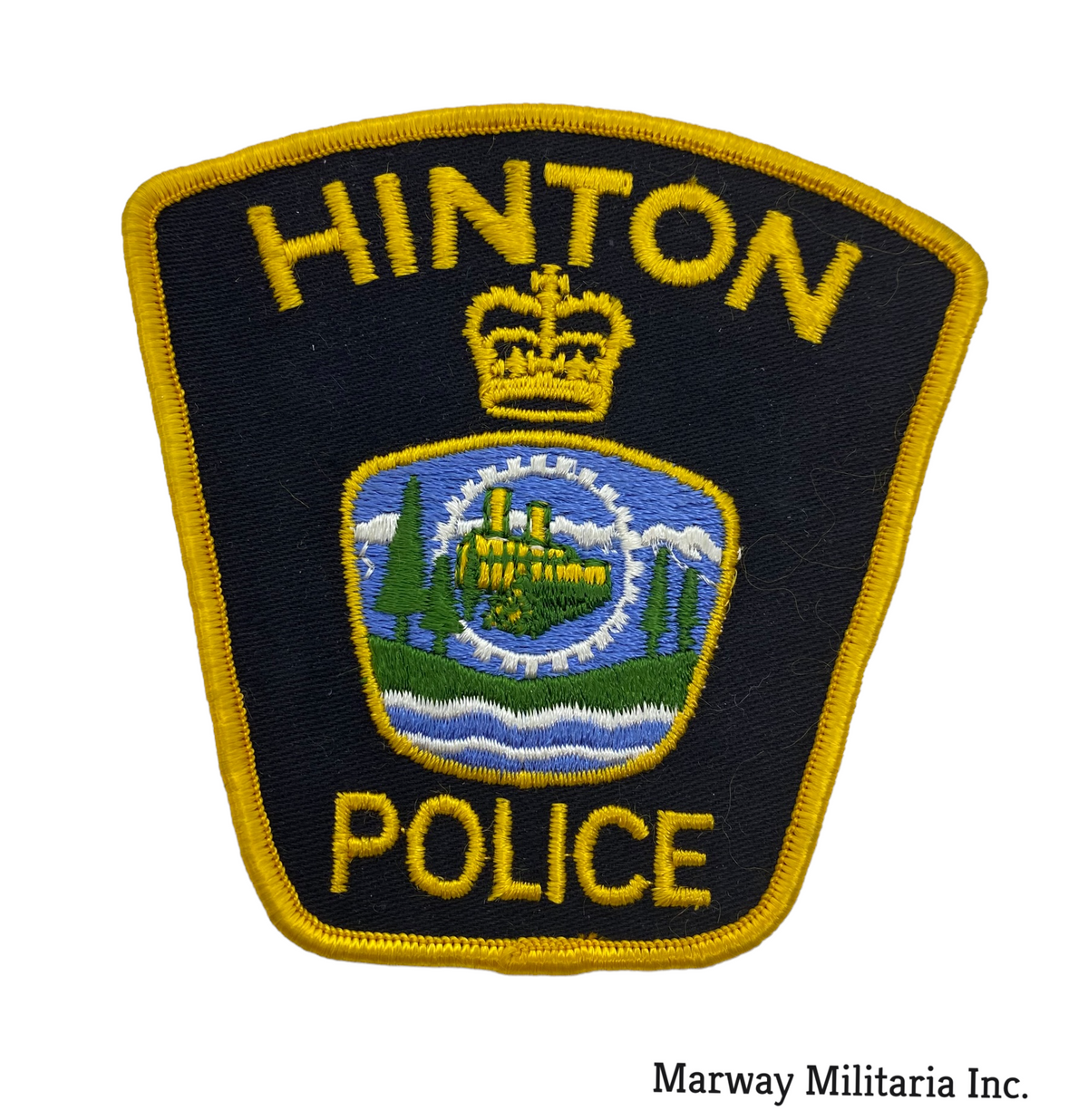 Obsolete Hinton Police Shoulder Patch Marway Militaria Inc & Winnipeg