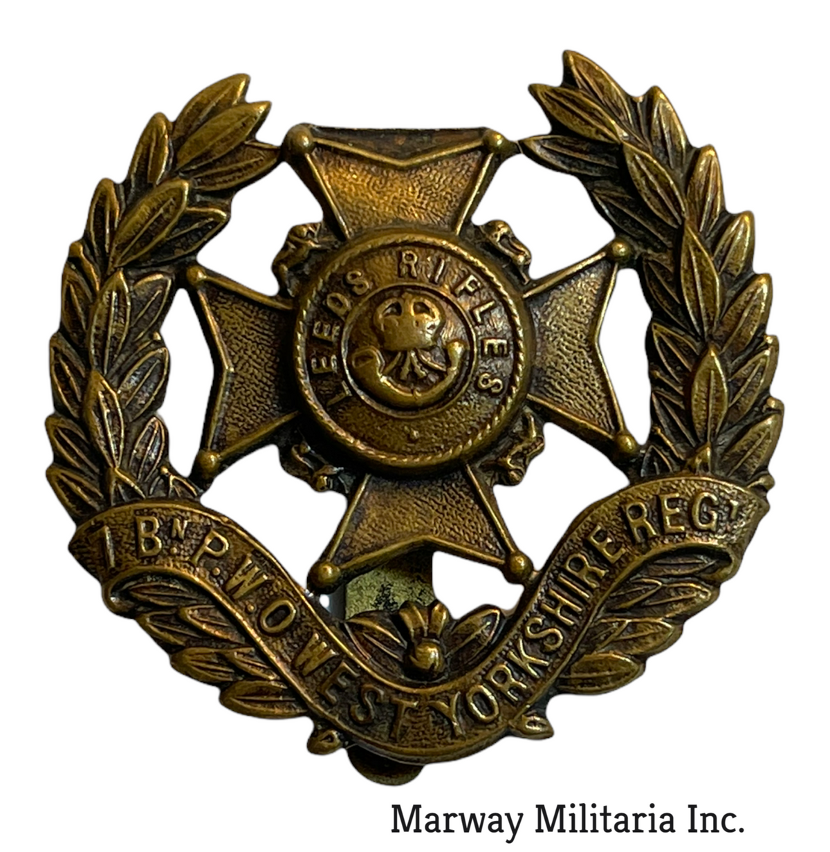 WW1 era 7TH BATTALION WEST YORKSHIRE REGIMENT CAP BADGE Marway Militaria Inc & Winnipeg Army